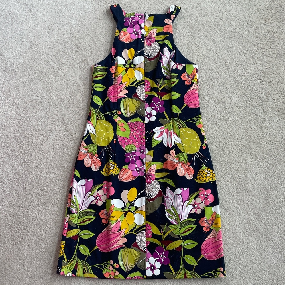 Trina Turk Navy Floral Halter A-Line Dress - Pink Yellow Green White - Picture 3 of 5
